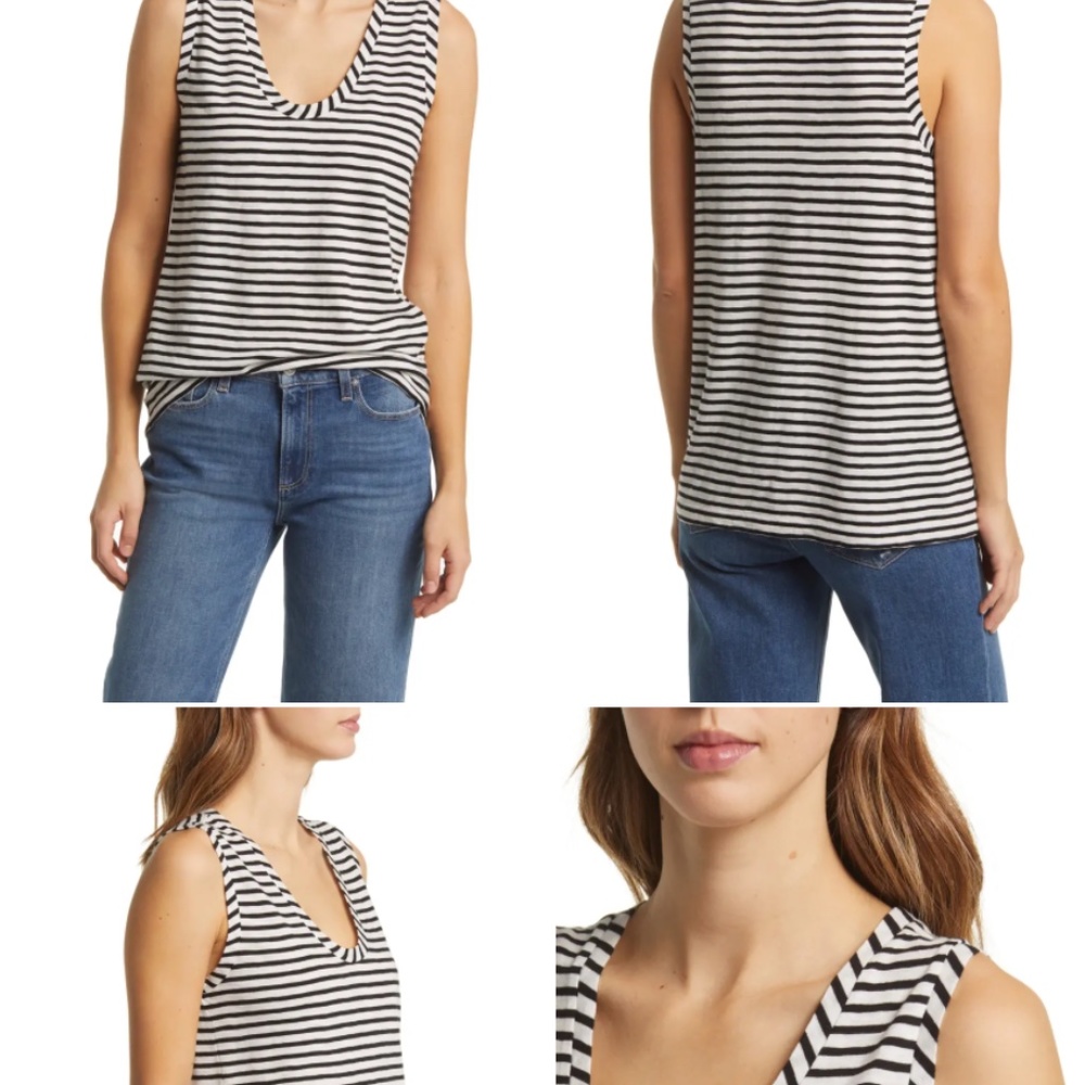 Caslon Muscle Tank Black and White Striped Size XL